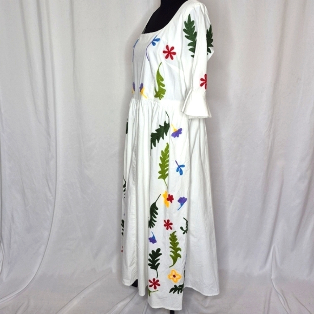 eShakti Floral Embroidered Cotton Poplin Dress - Size L - Picture 7 of 16